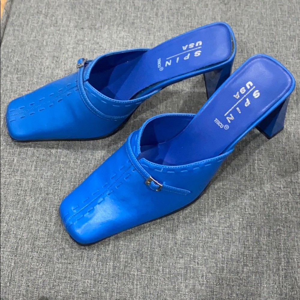 Blue slip on heels
